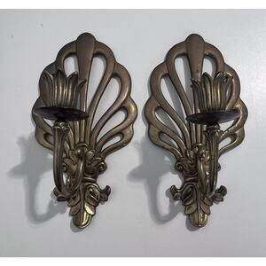 Vintage Andrea by Sadek Brass Wall Sconces Pair Hollywood Regency Style